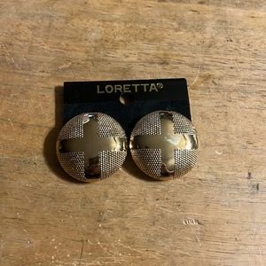 Vintage Chunky Loretta Clip On Earrings Gold Tone